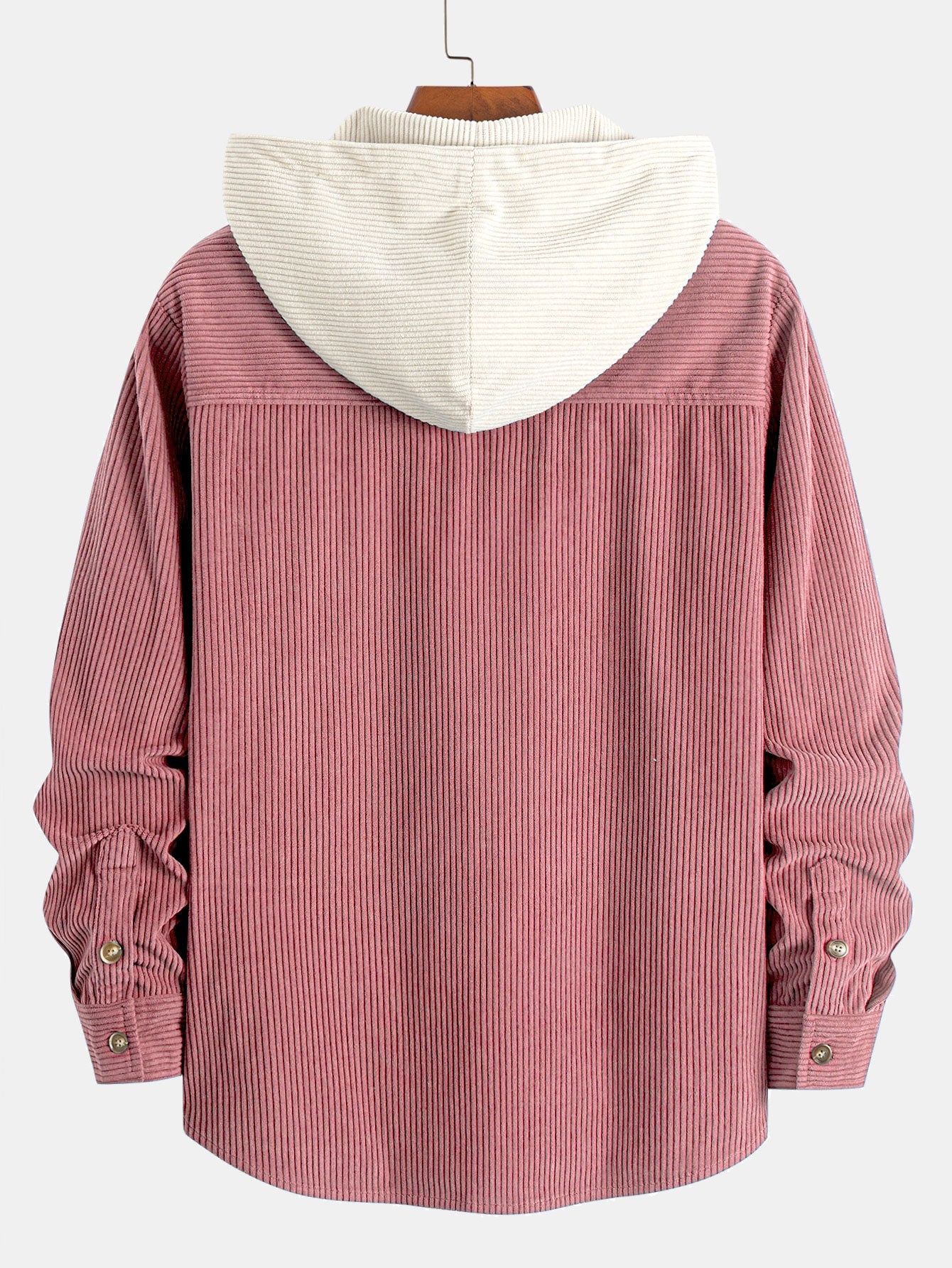 Long Sleeved Contrast Corduroy Hooded Shirt
