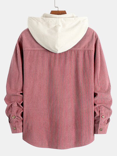 Long Sleeved Contrast Corduroy Hooded Shirt