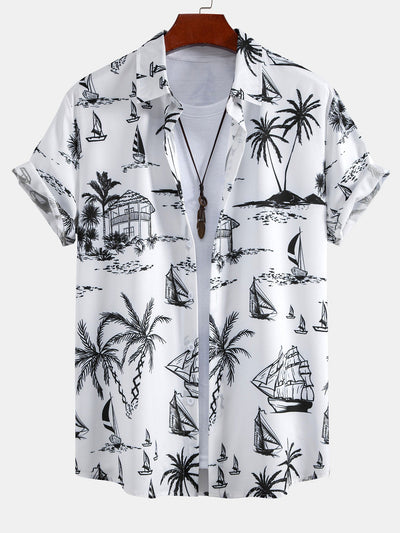 Island Sailing Print Button Up Shirt & Swim Shorts
