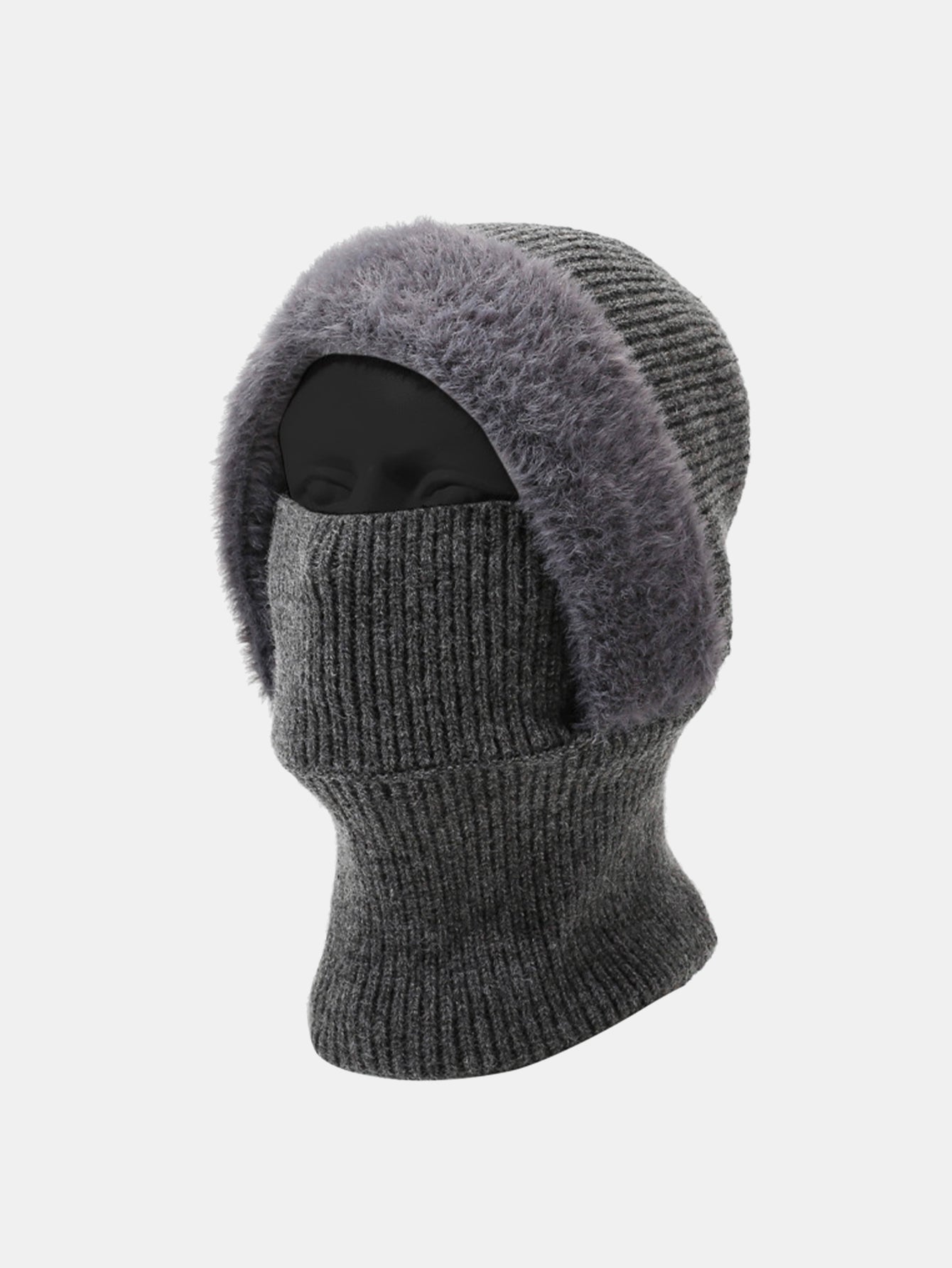 Solid Color Velvet Warm Knitted Hat With Scarf