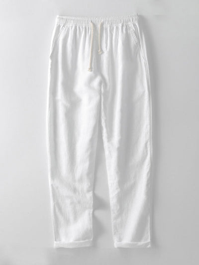 Striped Crochet V Neck Polo & Straight Leg Linen Pants