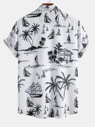 Island Sailing Print Button Up Shirt & Swim Shorts