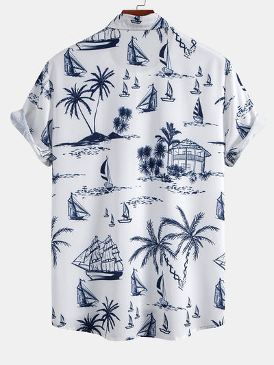 Island Sailing Print Button Up Shirt & Swim Shorts