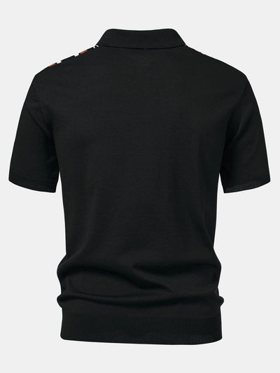 Stripe Knit Zip Up Polo Shirt