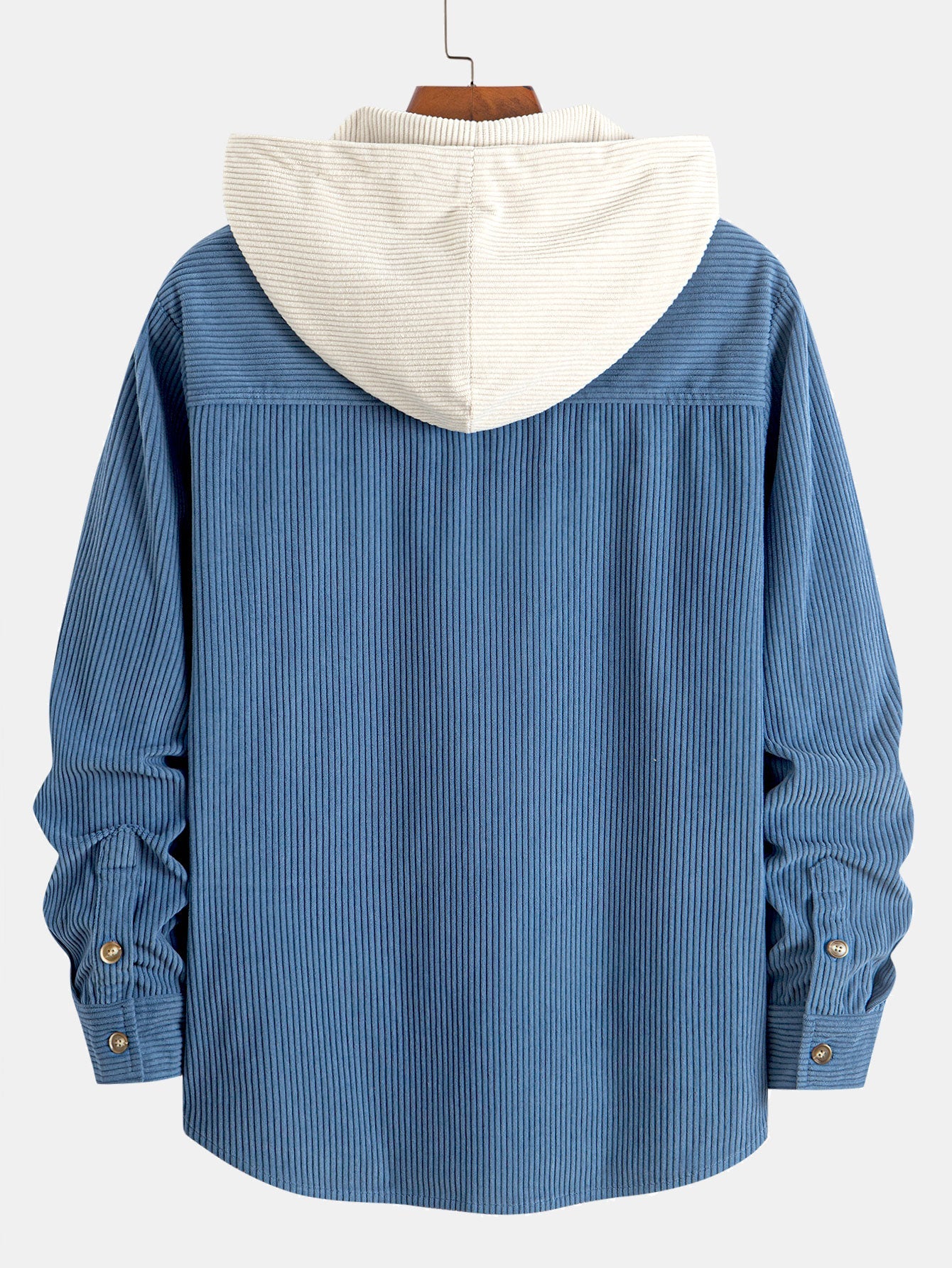 Long Sleeved Contrast Corduroy Hooded Shirt