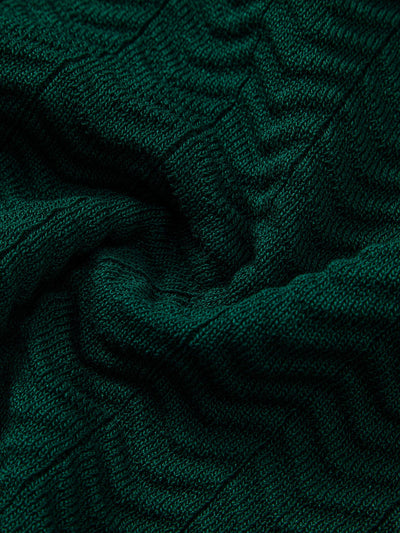 Texture Contrast Knitted V Neck Polo Shirt