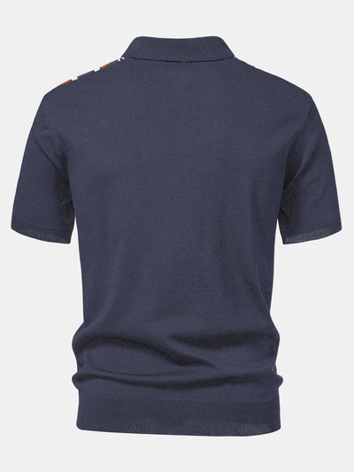 Stripe Knit Zip Up Polo Shirt