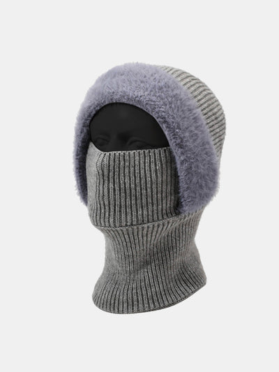 Solid Color Velvet Warm Knitted Hat With Scarf