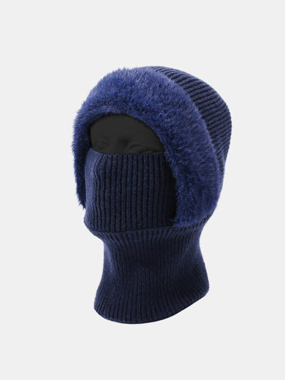 Solid Color Velvet Warm Knitted Hat With Scarf