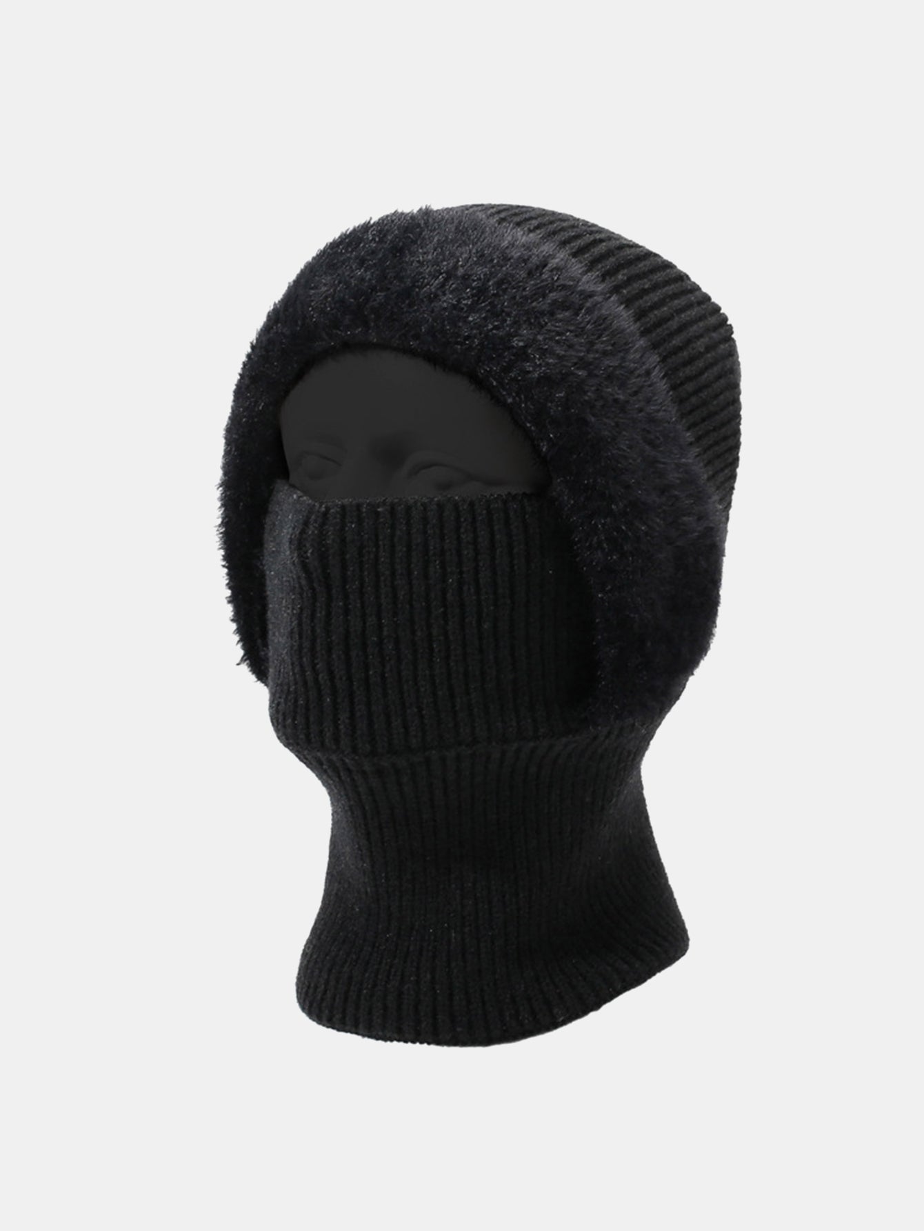 Solid Color Velvet Warm Knitted Hat With Scarf