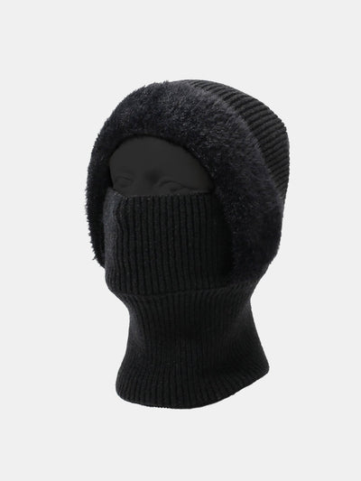 Solid Color Velvet Warm Knitted Hat With Scarf