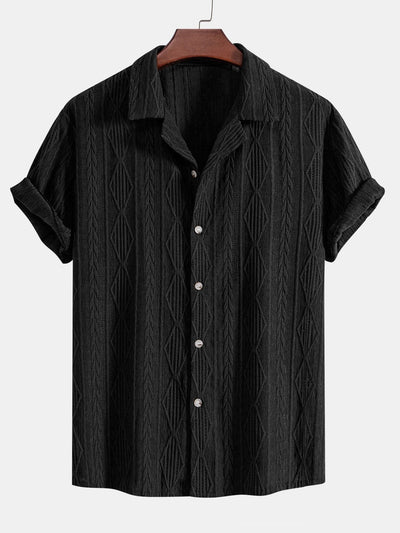 Geometric Jacquard Eyelet Cuban Shirt & Straight Leg Linen Pants