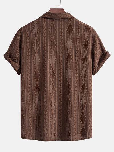 Geometric Jacquard Eyelet Cuban Shirt & Straight Leg Linen Pants