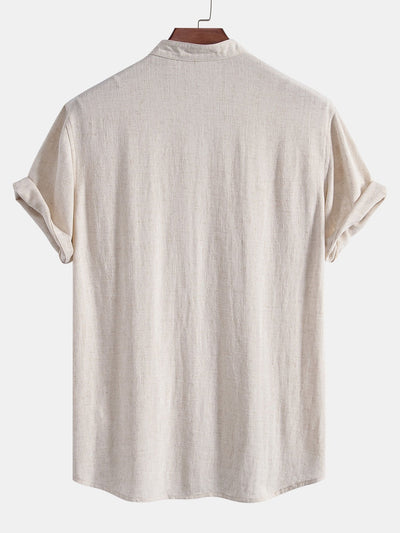 V Neck Linen Rayon Blend Shirt & Straight Leg Linen Pants